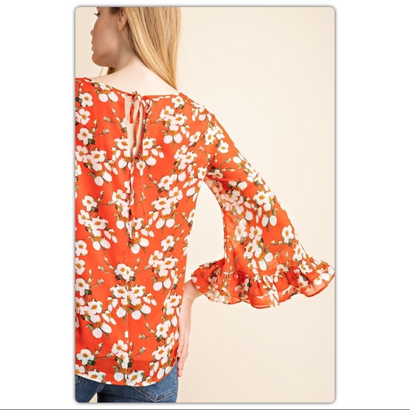 Orange Floral Print Top - Picture 4 of 5